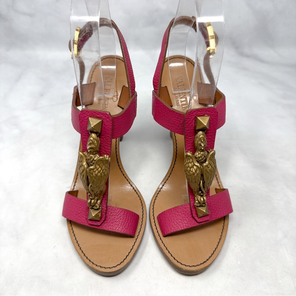 Valentino Garavani Vintage Y2K Gryphon Griffin Metal Leather Sandal Heel Pink 37